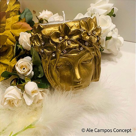 Vela Aromática Estilizada em Rosto Feminino e Flores