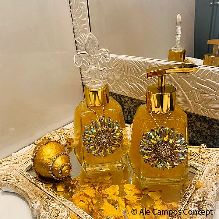 Conjunto de Difusor de Aromas e Sabonete Líquido Dourado Luminoso