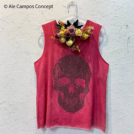 T-Shirt Regata Colorida Caveira Preta