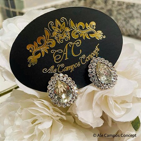 Brinco Gota e Ouro Vintage Cravejados com Cristais