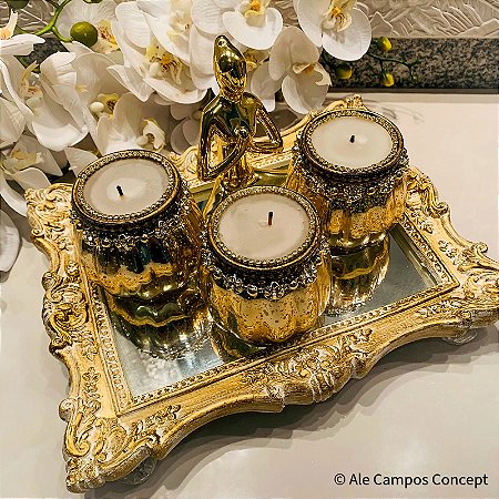 Vela Aromática em Pote Dourado Sofisticadamente Decorado