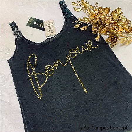 T-Shirt Regata Cinza Bonjour Dourado