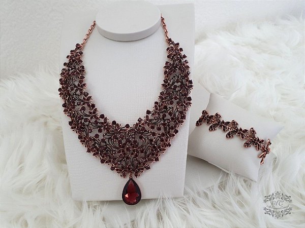 Conjunto Vintage Vinho de Colar e Pulseira
