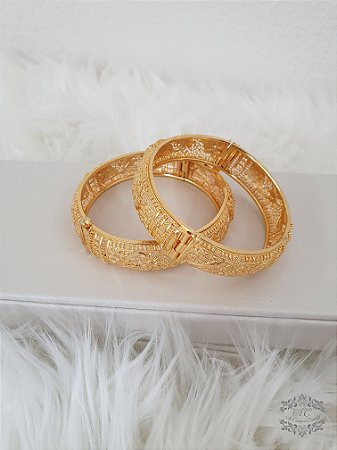 Bracelete Dourado Entalhado Flores - Unidade