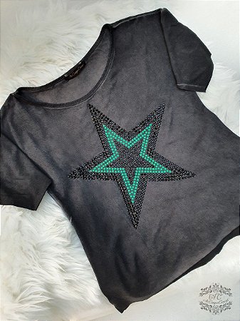 T-Shirt Cinza Estrela Colorida