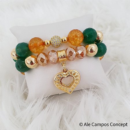 Pulseira Folheada com Cristais e Pingente Coração