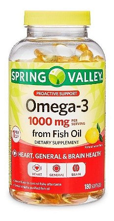 Omega-3 1000mg + Fish Oil - Vitamina Spring Valley - 180 Softgels