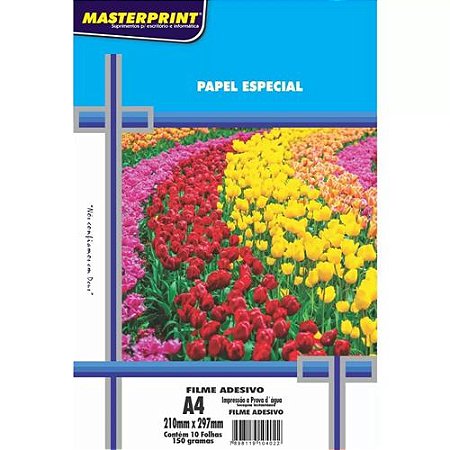 PAPEL ESPECIAL FILME ADESIVO TRANSPARENTE A4 150G 10 FOLHAS MASTERPRINT