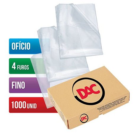 ENVELOPE PLASTICO OFICIO 4 FUROS FINO 0,5 MM 1000 UNIDADES DAC
