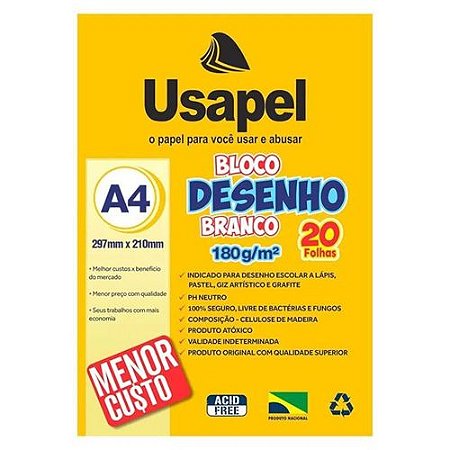 BLOCO DE DESENHO A4 140 G/M2 20 FOLHAS BRANCO (5 UN) USAPEL