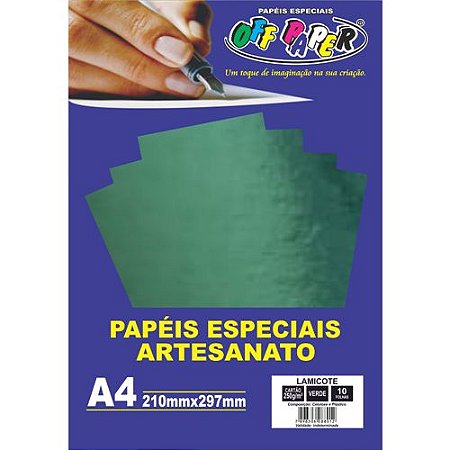 PAPEL ESPECIAL LAMICOTE VERDE A4 250G 10 FOLHAS OFF PAPER
