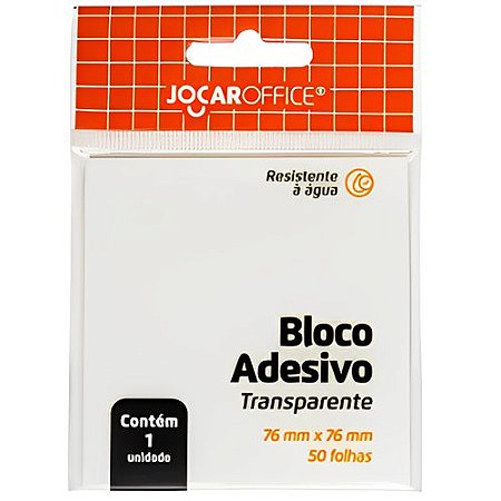 BLOCO ADESIVO TRANSPARENTE CRISTAL 76x76 MM 50 FOLHAS JOCAR OFFICE