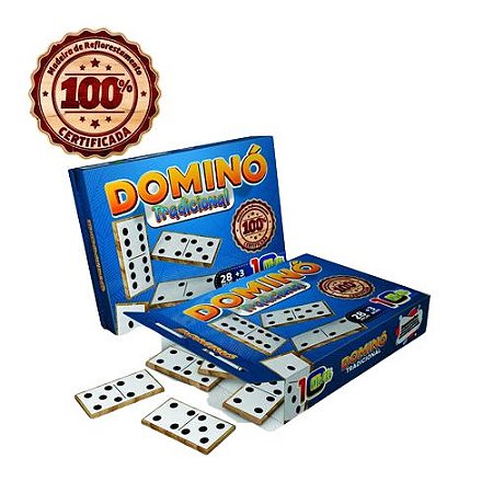 Dominó Dominoes com 28 Peças de 9mm e Estojo Lata + Baralho MB Teach com  108 Cartas