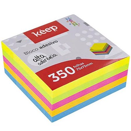 BLOCO ADESIVO CORES NEON 75x75 MM 350 FOLHAS KEEP