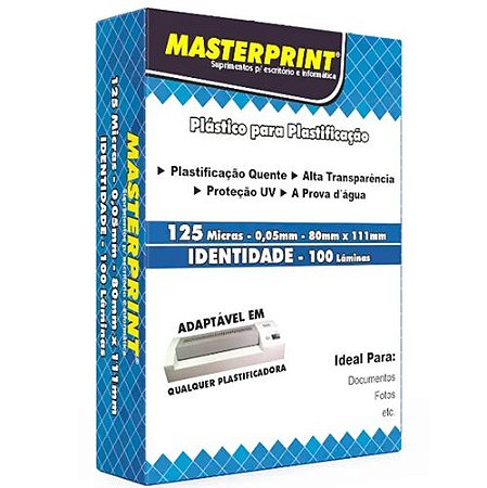 PLASTICO PARA PLASTIFICAÇÃO POUCH FILM POLASEAL IDENTIDADE 80x111 MM 125 MIC (0,05) 100 FOLHAS MASTERPRINT
