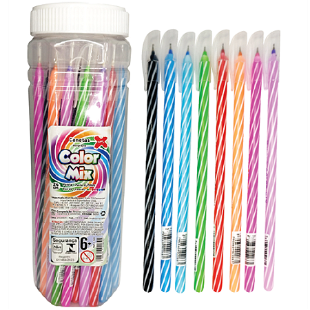 CANETA ESFEROGRAFICA COLOR MIX 0.7 MM 8 CORES SORTIDAS COM 24 UNIDADES MAKE+