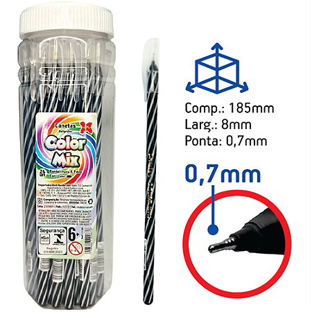 CANETA ESFEROGRAFICA COLOR MIX 0.7 MM PRETA COM 24 UNIDADES MAKE+