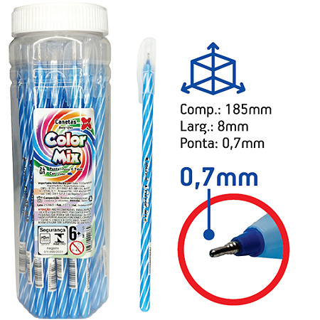 CANETA ESFEROGRAFICA COLOR MIX 0.7 MM AZUL COM 24 UNIDADES MAKE+