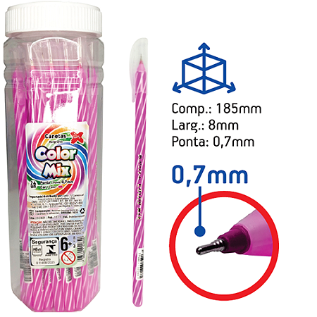 CANETA ESFEROGRAFICA COLOR MIX 0.7 MM ROSA COM 24 UNIDADES MAKE+
