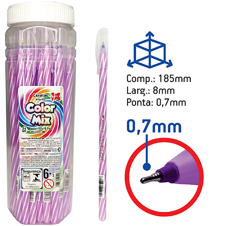 CANETA ESFEROGRAFICA COLOR MIX 0.7 MM ROXA COM 24 UNIDADES MAKE+