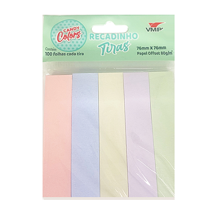 BLOCO ADESIVO TIRAS CANDY COLOR 76x76 MM 100 FOLHAS VMP