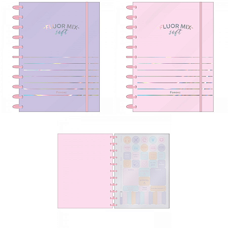 CADERNO CAPA DURA UNIVERSITARIO DISCOBOOK FEMININO 1 MATÉRIA 80 FOLHAS FLUOR MIX SOFT FORONI