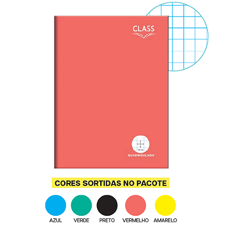 CADERNO CAPA DURA BROCHURAO QUADRICULADO (1X1 CM) CORES SORTIDAS 80 FOLHAS (5UN) 200 x 275 MM CLASS FORONI