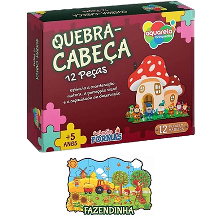 BRINQUEDO - QUEBRA CABECA 12 PECAS COLECAO FORMAS FAZENDINHA AQUARELA BRINQUEDOS