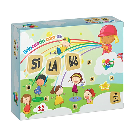 BRINQUEDO - BRINCANDO COM AS SILABAS 130 PEÇAS EM MADEIRA AQUARELA BRINQUEDOS