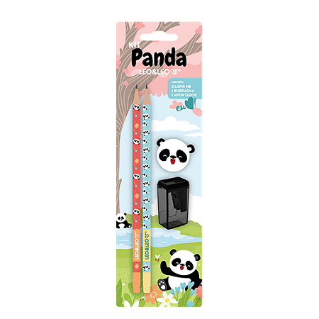 KIT LAPIS HB 2 LAPIS/APONTADOR/BORRACHA PANDA LEO E LEO