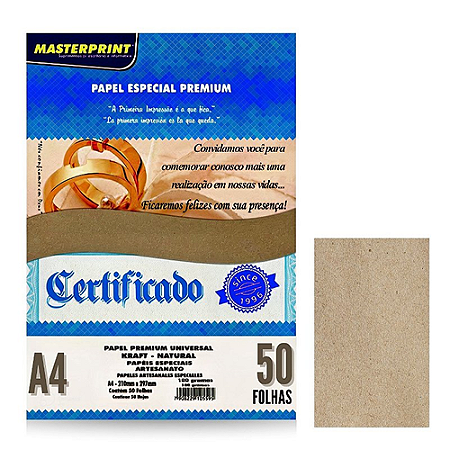 PAPEL ESPECIAL PREMIUM UNIVERSAL KRAFT NATURAL A4 180G 50 FOLHAS MASTERPRINT