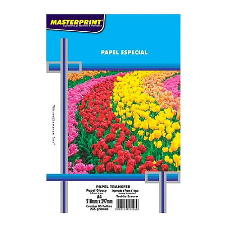 PAPEL ESPECIAL TRANSFER TECIDO ESCURO A4 235G 5 FOLHAS MASTERPRINT