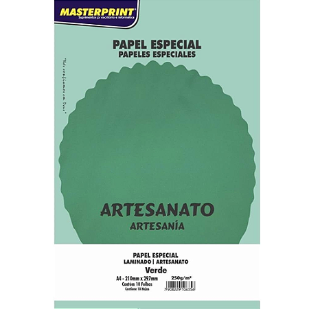 PAPEL ESPECIAL LAMICOTE VERDE A4 250G 10 FOLHAS MASTERPRINT