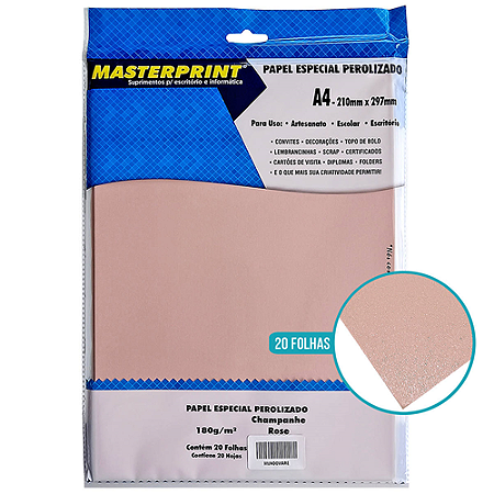 PAPEL ESPECIAL PEROLIZADO CHAMPANHE ROSE A4 180G 20 FOLHAS MASTERPRINT