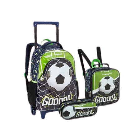 KIT MOCHILA DE RODINHAS COM LANCHEIRA E ESTOJO GOOL SEANITE