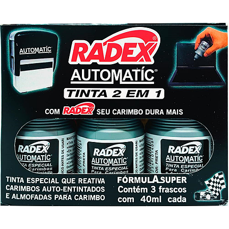 TINTA PARA CARIMBO AUTOMATIC 40ML PRETO CAIXA COM 3 UNIDADES RADEX