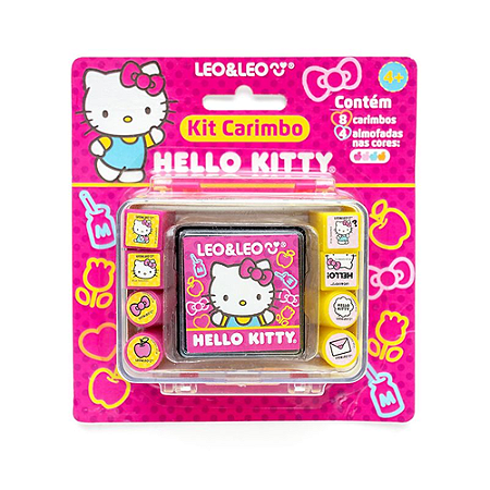 KIT CARIMBO HELLO KITTY MALETA COM 8 CARIMBOS + 1 ALMOFADA LEO E LEO