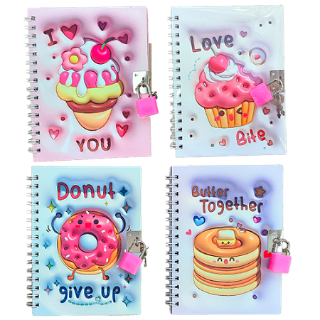 DIARIO COM CADEADO SWEET CANDY 48 FOLHAS 130 x 180 MM 1 UN (ESTAMPA SORTIDA) VMP