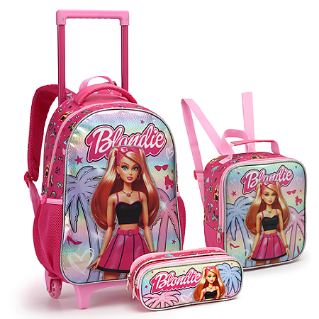 KIT MOCHILA DE RODINHAS COM LANCHEIRA E ESTOJO BLONDIE SEANITE