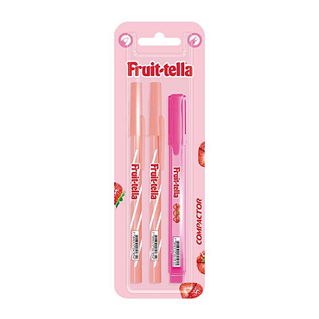 KIT CANETA ESFEROGRÁFICA E MARCA TEXTO FRUIT-TELLA COMPACTOR