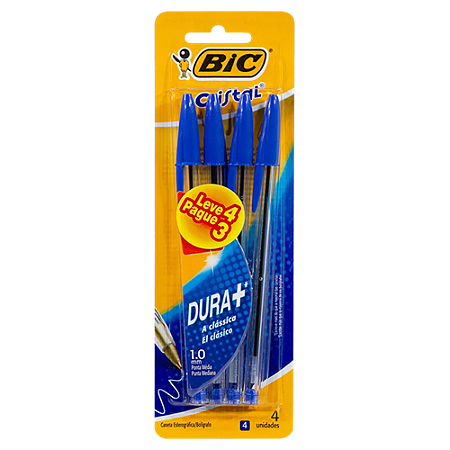 CANETA ESFEROGRÁFICA BIC 1.0MM CRISTAL AZUL LEVE 4 PAGUE 3