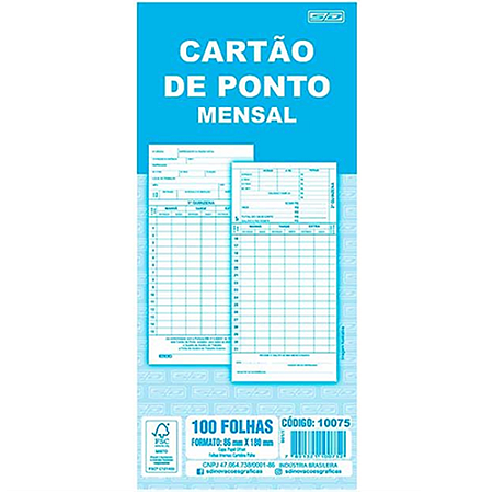 IMPRESSO CARTAO DE PONTO MENSAL MTB 100 FOLHAS 86 x 180 MM ANIMATIVA