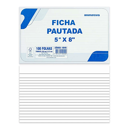 IMPRESSO FICHA PAUTADA N3 5x8 100 FOLHAS ANIMATIVA