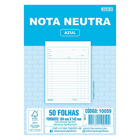 IMPRESSO NOTA NEUTRA 1/36 PEQUENO MULTIVIAS AZUL 50 FOLHAS (20UN) 103 x 142 MM ANIMATIVA