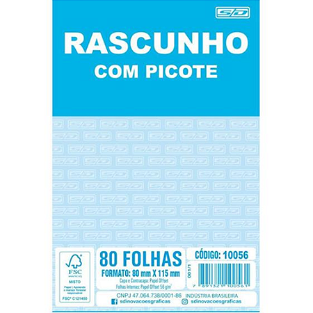 IMPRESSO RASCUNHO COM PICOTE 80 FOLHAS (20UN) 80 x 111 MM ANIMATIVA