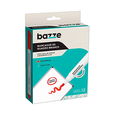MARCADOR PARA QUADRO BRANCO VERMELHO 12 UNIDADES BAZZE