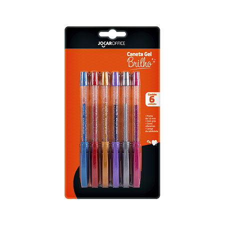CANETA GEL BRILHO PONTA MEDIA 1.0MM 6 CORES JOCAR OFFICE