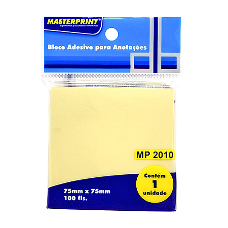BLOCO ADESIVO AMARELO 75x75 MM 100 FOLHAS MP2010 MASTERPRINT
