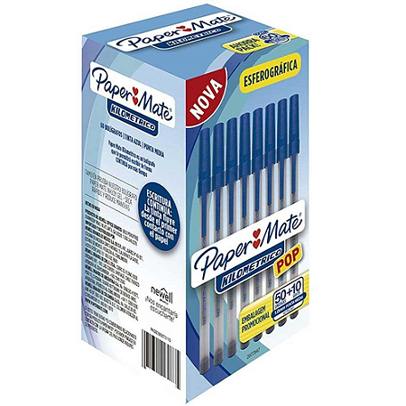 CANETA ESFEROGRÁFICA KILOMETRICA POP 1.0 MEDIA AZUL 60 UN PAPER MATE