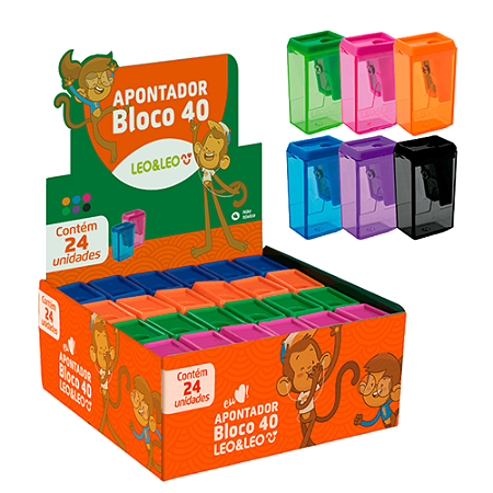 APONTADOR PLASTICO BLOCO 4 CM 24 UNIDADES LEO E LEO
